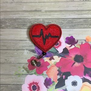 Felt Badge Reel EKG Heart